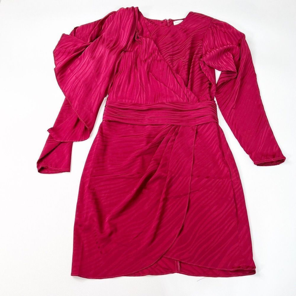 NWOT Ronny Kobo Dress Women Red Medium Long Sleeve Shanaya Draped Moiré Mini